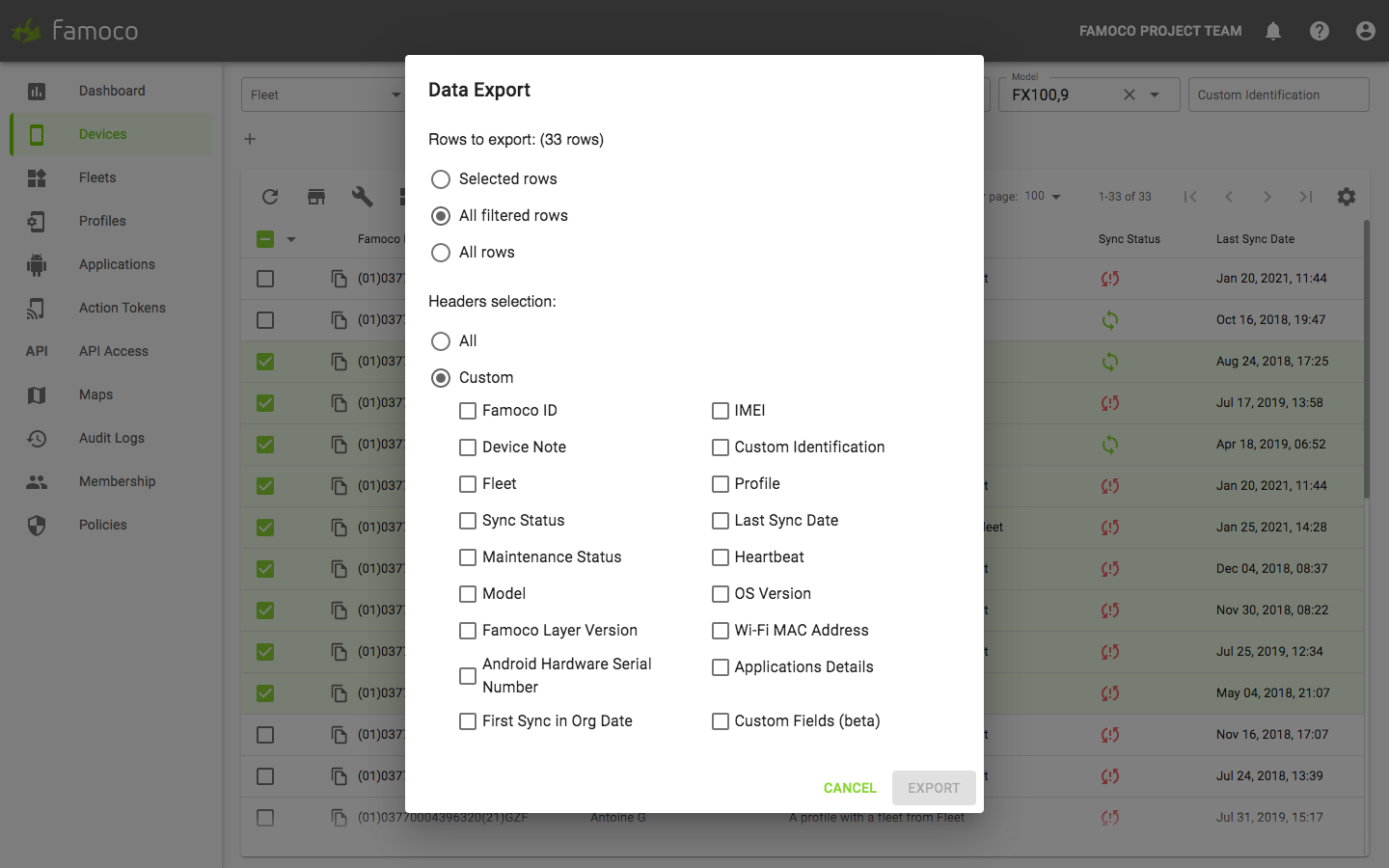 Devices export