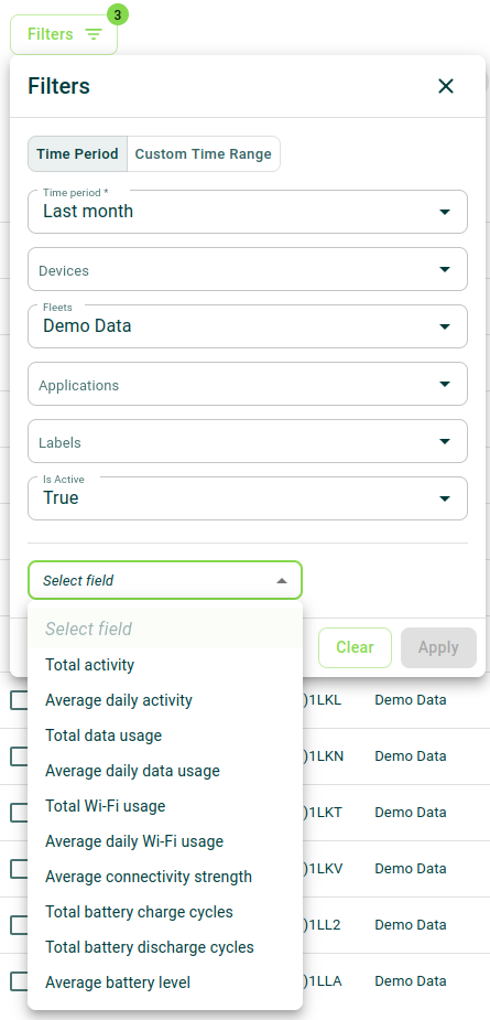 Insights Table Filters