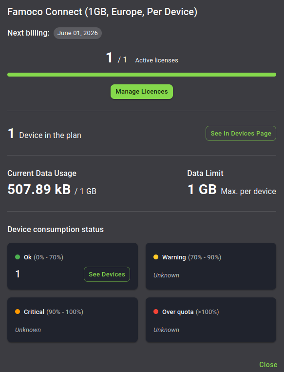 Famoco Connect Provisioning Dedicated Menu 1