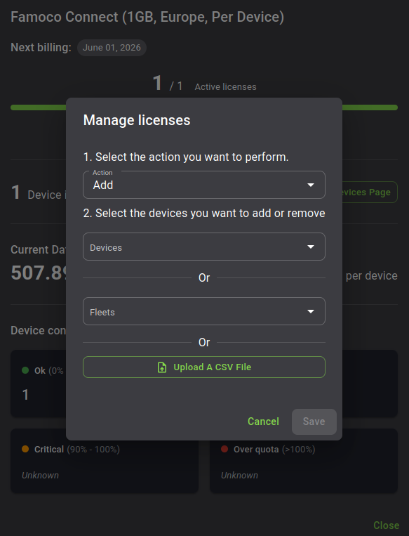 Famoco Connect Provisioning Dedicated Menu 2