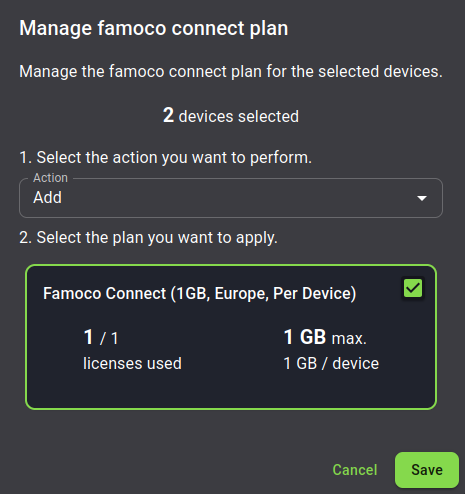 Famoco Connect Provisioning Device Table