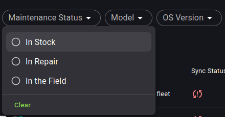 Single choice filters